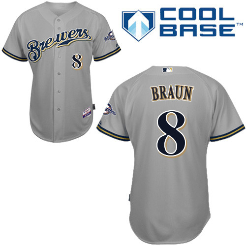Ryan Braun #8 MLB Jersey-Milwaukee Brewers Men's Authentic Road Gray Cool Base Baseball Jersey